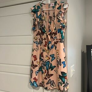 Buddy Love Peach Mini Dress with Multicolor Butterfly Print